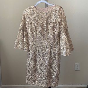 Aidan Mattox Size 6 Gold Lace/Sequin Dress
